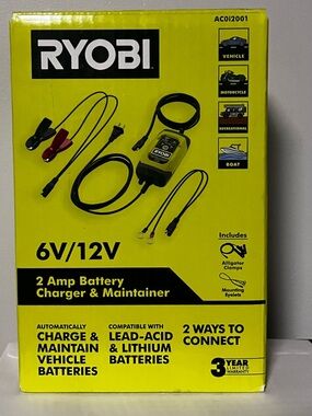 RYOBI 6V/12V 2 Amp Battery Charger & Maintainer - Yellow/Black